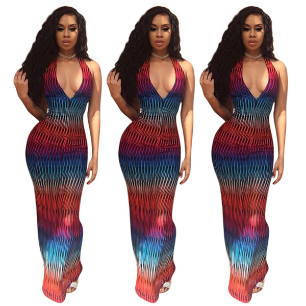 [Out of stock] K8267 sexy European and American nightclub style, summer trend suspender backless digital printing dress