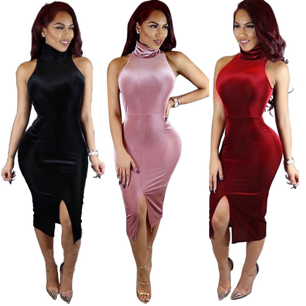 K8141 sexy European and American turtleneck front split bandage skirt, nightclub skirt, spot.