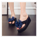 2023 floral women's beach sandals 7cm high heel fashion bow women's 11cm slippers flat comfort