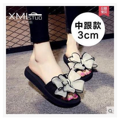 2023 women's bowknot flip-flops summer high heel beach sandals - non-slip, flat, and comfortable for seaside vacations