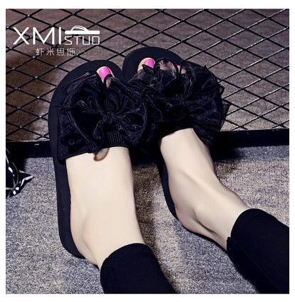 2023 women's bowknot flip-flops summer high heel beach sandals - non-slip, flat, and comfortable for seaside vacations