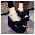 2023 floral women's beach sandals 7cm high heel fashion bow women's 11cm slippers flat comfort