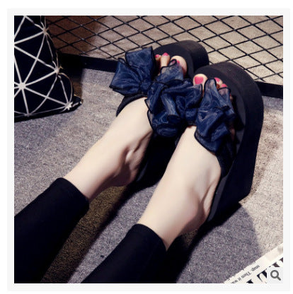 2023 floral women's beach sandals 7cm high heel fashion bow women's 11cm slippers flat comfort