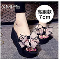 2023 women's bowknot flip-flops summer high heel beach sandals - non-slip, flat, and comfortable for seaside vacations