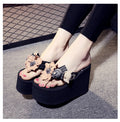 2025 spring/summer new women's beach sandals - ultra high heel, floral design with bear embellishment, fashionable outerwear flip-flops with woven straps