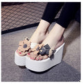 2025 spring/summer new women's beach sandals - ultra high heel, floral design with bear embellishment, fashionable outerwear flip-flops with woven straps