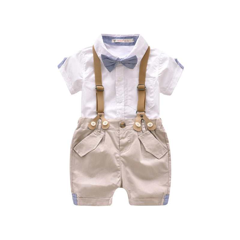 Children's summerpure cottonsuitk-style baby boy gentleman bow tie short-sleeved export good quality kids kids dress