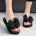 Shining joy new mid-heel thong sandals - non-slip, wear-resistant, thick-soled, bowknot beach thongs - summer comfortable women's sandals