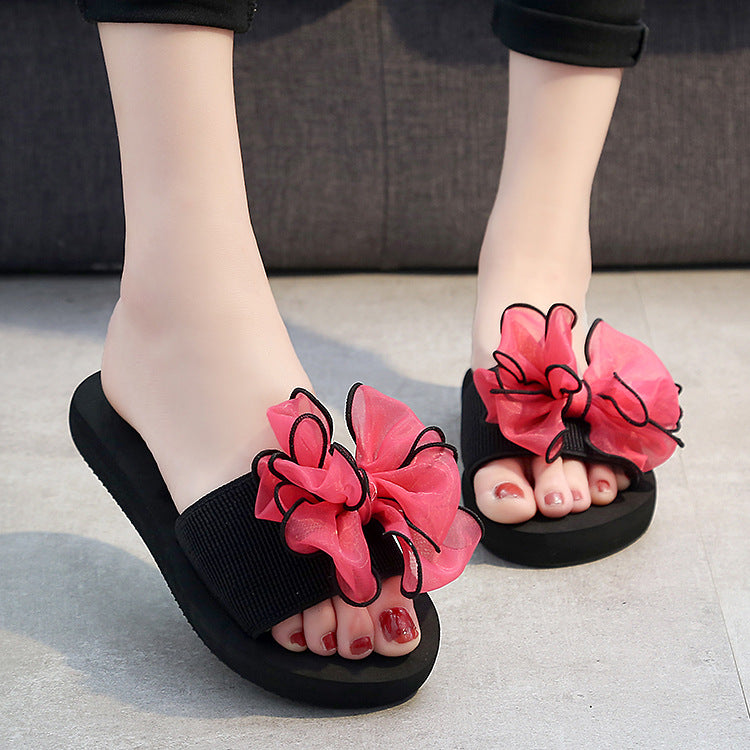 Shining joy new mid-heel thong sandals - non-slip, wear-resistant, thick-soled, bowknot beach thongs - summer comfortable women's sandals