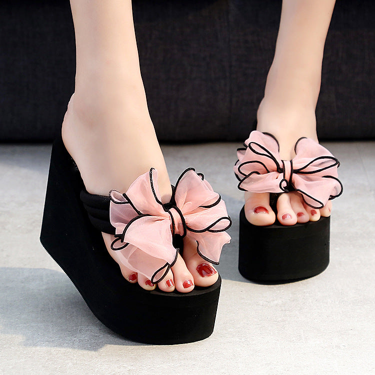 Shining joy new arrival 11cm ultra high heel women's beach sandals with handmade bow – perfect for a beach vacation!