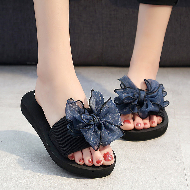 Shining joy new mid-heel thong sandals - non-slip, wear-resistant, thick-soled, bowknot beach thongs - summer comfortable women's sandals