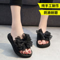 Shining joy new mid-heel thong sandals - non-slip, wear-resistant, thick-soled, bowknot beach thongs - summer comfortable women's sandals