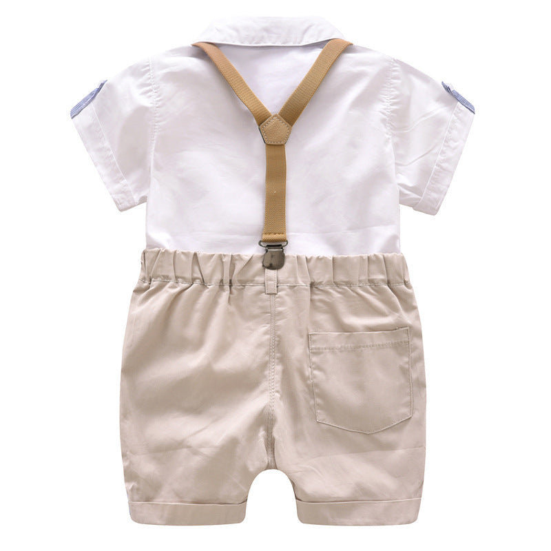 Children's summerpure cottonsuitk-style baby boy gentleman bow tie short-sleeved export good quality kids kids dress