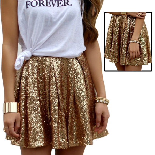 Wish  popular women's skirt 2019 European and American fashion sexy gold sequined skirt pleated skirt dress