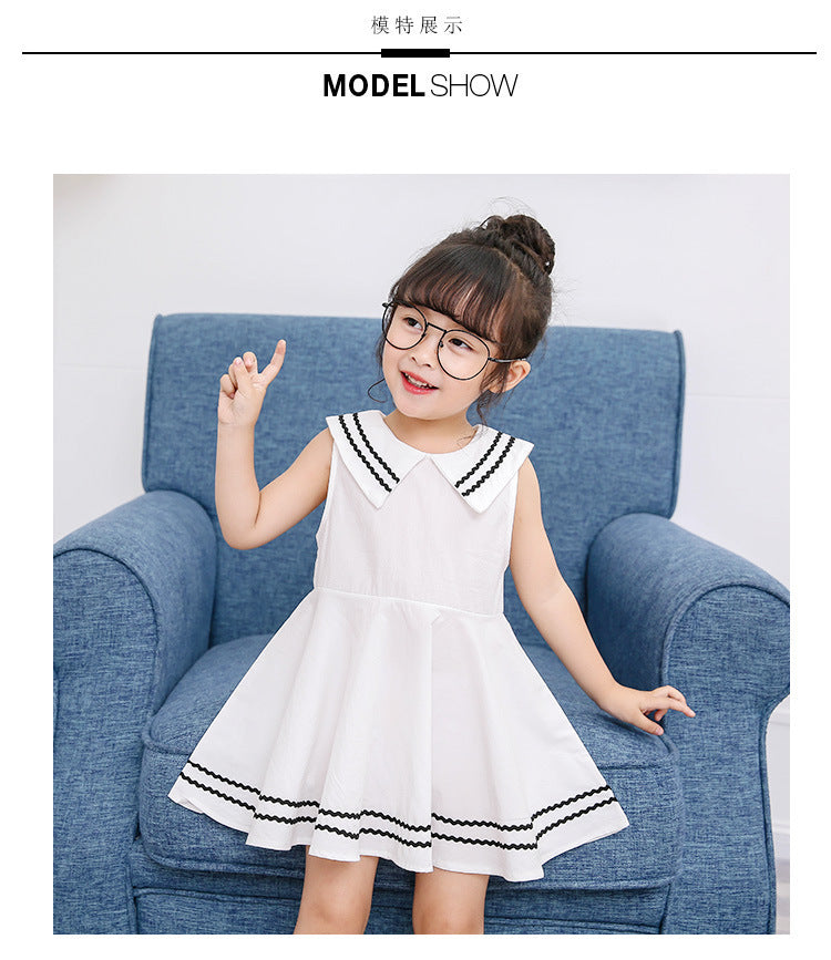 Summer new girls' clothing: stylish navy collar lace-trimmed dress for girls and young children - school uniform style - dropshipping available