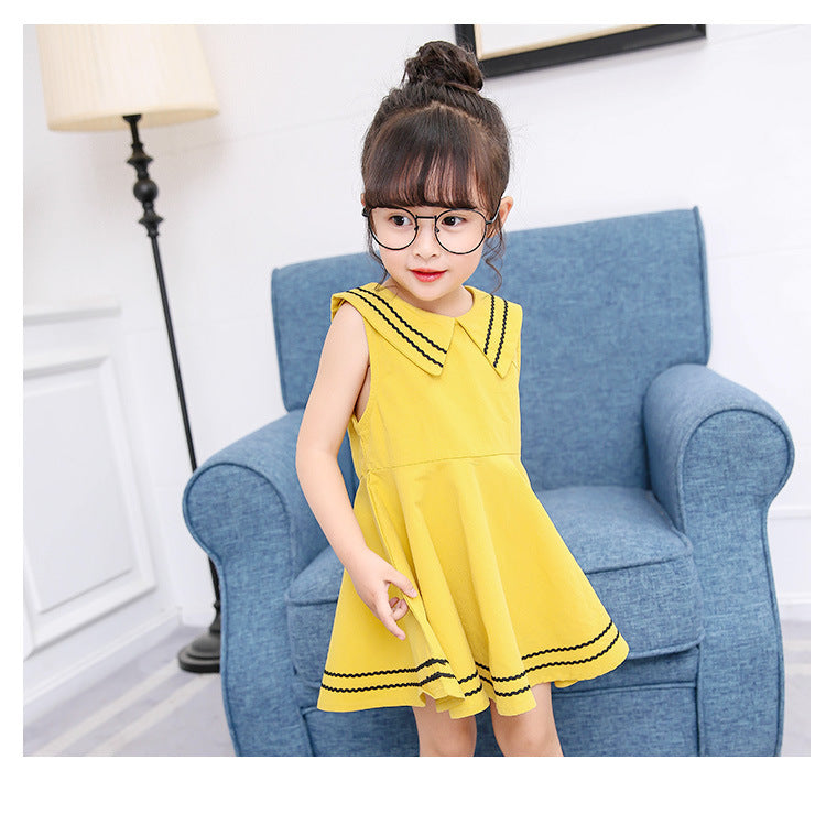 Summer new girls' clothing: stylish navy collar lace-trimmed dress for girls and young children - school uniform style - dropshipping available