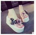 2025 spring/summer new women's beach sandals - ultra high heel, floral design with bear embellishment, fashionable outerwear flip-flops with woven straps