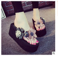 2025 spring/summer new women's beach sandals - ultra high heel, floral design with bear embellishment, fashionable outerwear flip-flops with woven straps