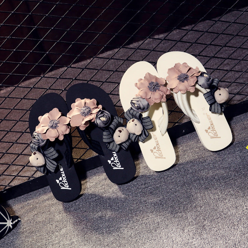 Shanjiao 3cm handmade bear and flower summer fashion women's outwear beach vacation flip flops beach