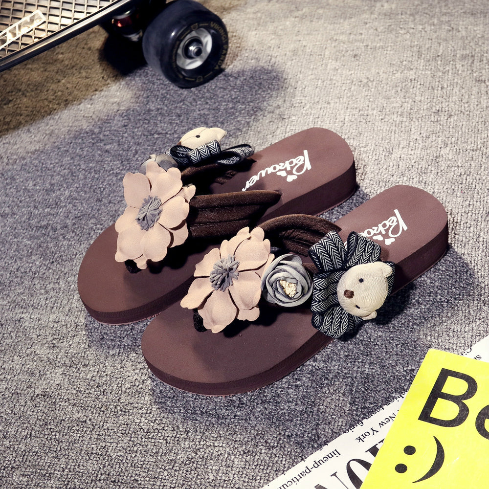 Shanjiao 3cm handmade bear and flower summer fashion women's outwear beach vacation flip flops beach