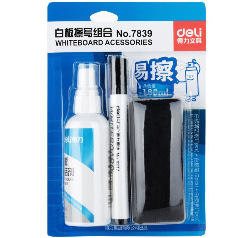 Deli deli 7839 whiteboard eraser combination (1 whiteboard eraser + 2 whiteboard pens + 1 bottle of whiteboard cleaner)
