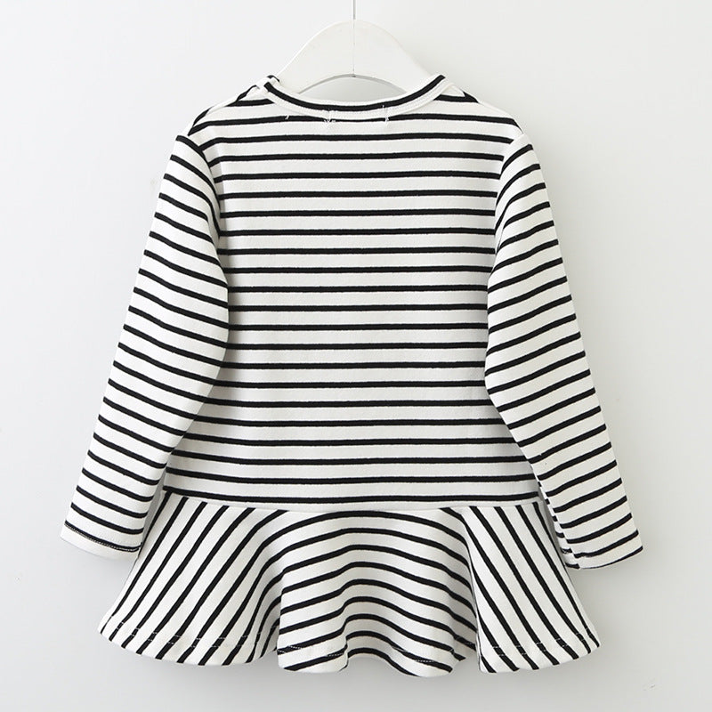 European and american spring new arrivals: girls' cotton striped dress with bunny appliqué embroidery, long sleeve children's clothing wholesale