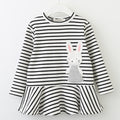 European and american spring new arrivals: girls' cotton striped dress with bunny appliqué embroidery, long sleeve children's clothing wholesale