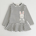 European and american spring new arrivals: girls' cotton striped dress with bunny appliqué embroidery, long sleeve children's clothing wholesale