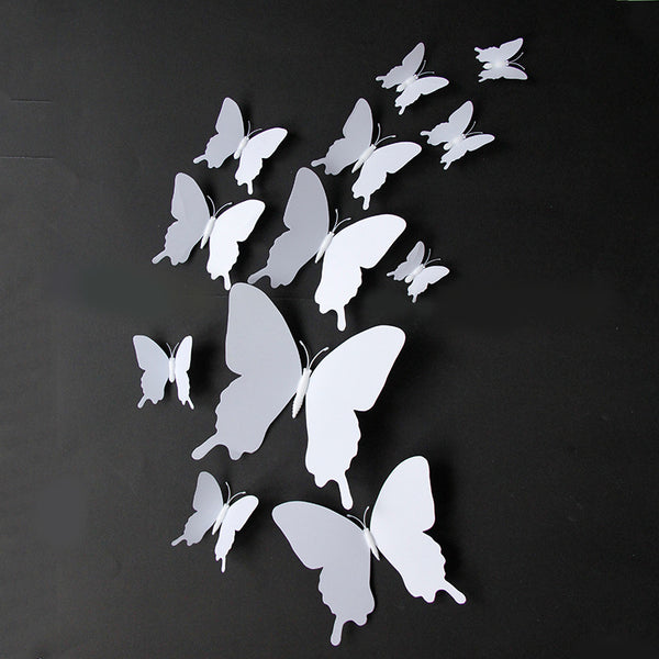 White butterfly single-layer 12 wedding exhibition butterfly photography can be colored pvc butterfly wall decoration 3D butterfly wall sticker