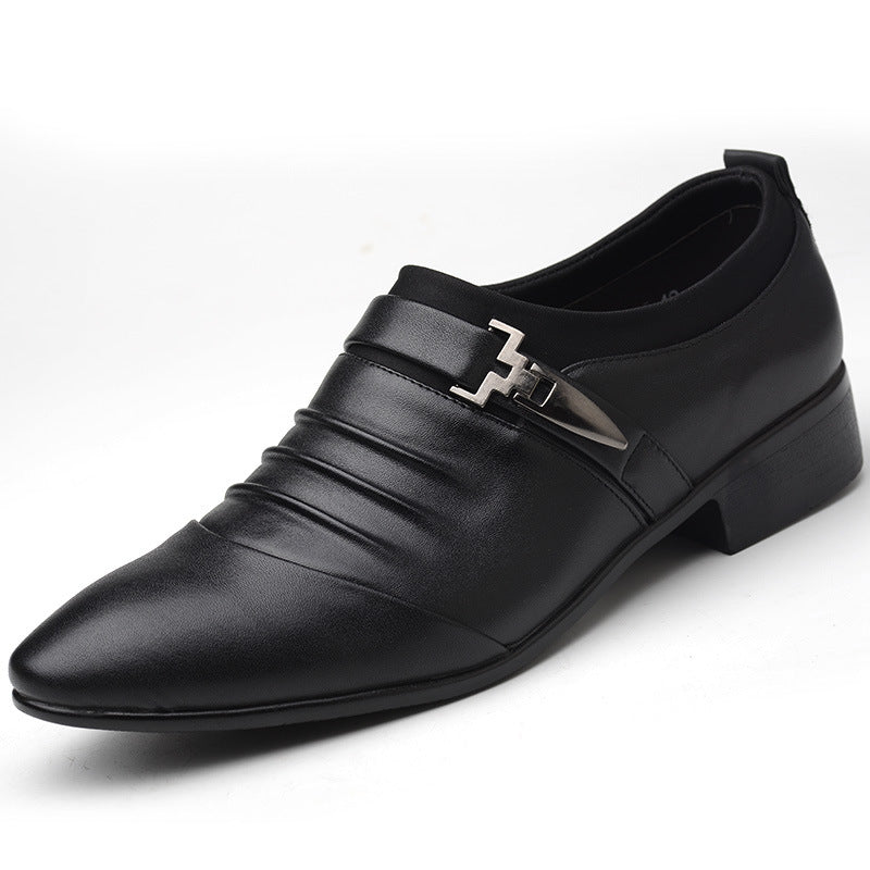 New men's casual slip-on business formal leather shoes - plus size, fleece-lined, dropshipping available