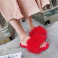 Factory direct wholesale 2025 new korean style fuzzy slippers - open toe ostrich feather flat one-strap indoor/outdoor women's slippers