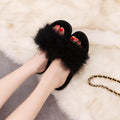 Factory direct wholesale 2025 new korean style fuzzy slippers - open toe ostrich feather flat one-strap indoor/outdoor women's slippers