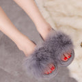 Factory direct wholesale 2025 new korean style fuzzy slippers - open toe ostrich feather flat one-strap indoor/outdoor women's slippers