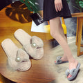 2024 fall/winter new mother-daughter matching slippers - fluffy flat slippers with pearl butterfly accents - wholesale home cotton slippers