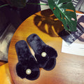 2024 fall/winter new mother-daughter matching slippers - fluffy flat slippers with pearl butterfly accents - wholesale home cotton slippers