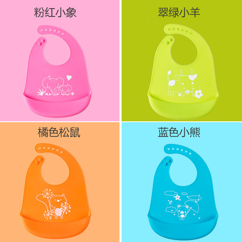 Children's silicone bib baby waterproof rice pocket children's printing solid color bib baby rice pocket anti-dirty saliva pocket