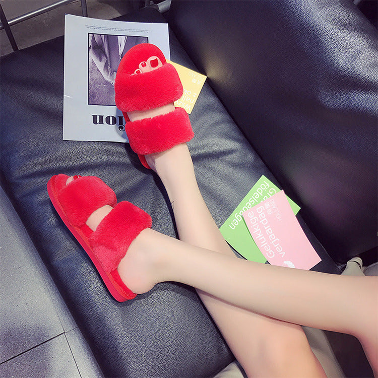 2024 autumn/winter plush slippers - outdoor wear, flat cotton slippers, open-toe confinement slippers, bestie flip-flops, warm women's shoes