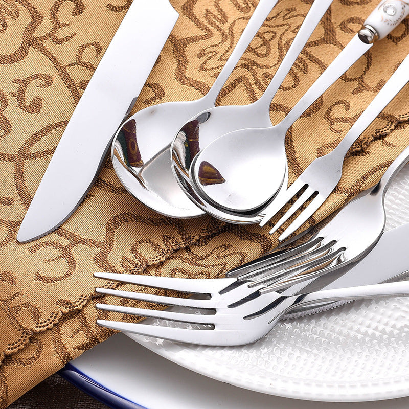 Ceramic handle cutlery set, western stainless steel dinnerware knife, fork, and spoon gift box set, stainless steel spoon ceramic gift cutlery