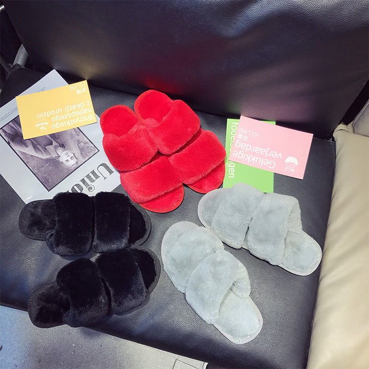 2024 autumn/winter plush slippers - outdoor wear, flat cotton slippers, open-toe confinement slippers, bestie flip-flops, warm women's shoes