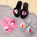 Handmade diy one-strap fuzzy solid sole winter indoor/outdoor home warm open-toe floral thickened cotton slippers