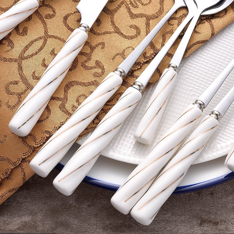 western stainless steel tableware knife, fork and spoon gift box stainless steel spoon threaded ceramic gift tableware wholesale
