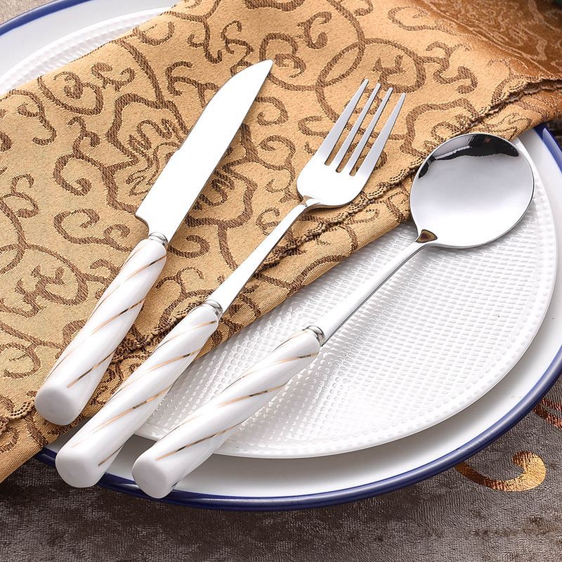 western stainless steel tableware knife, fork and spoon gift box stainless steel spoon threaded ceramic gift tableware wholesale