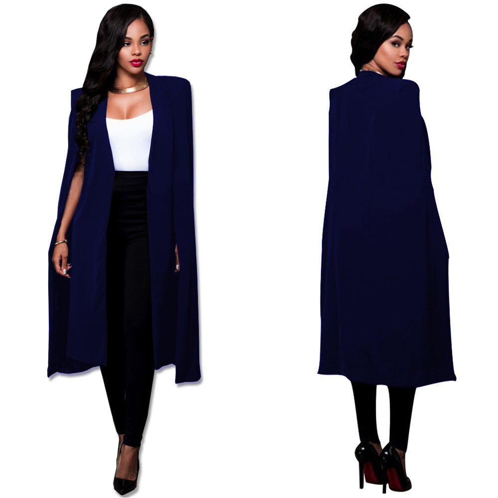 Aliexpress hot selling autumn new arrivalstylishpure colorlong large cloak fashionplus size women's suit outwear
