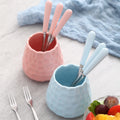 Creative ceramic handle small fork suit stainless steel fruit fork fruit pick watermelon fork coffee spoon good-looking storage jar