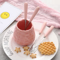 Creative ceramic handle small fork suit stainless steel fruit fork fruit pick watermelon fork coffee spoon good-looking storage jar