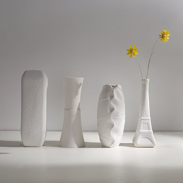 Vegetarian dried flower vase ceramic small fresh hydroponic ornament living room flower arrangement bedroom desktop white home decoration