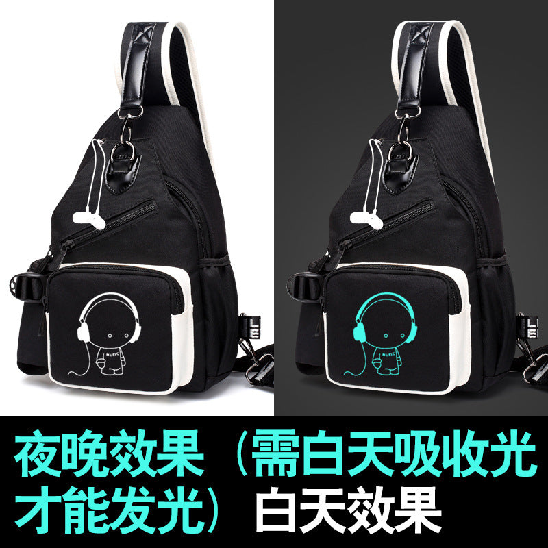 Factory direct sales USB charging men's and women's casual shoulder bag Korean version men's bag chest messenger bag trendy backpack breast bag