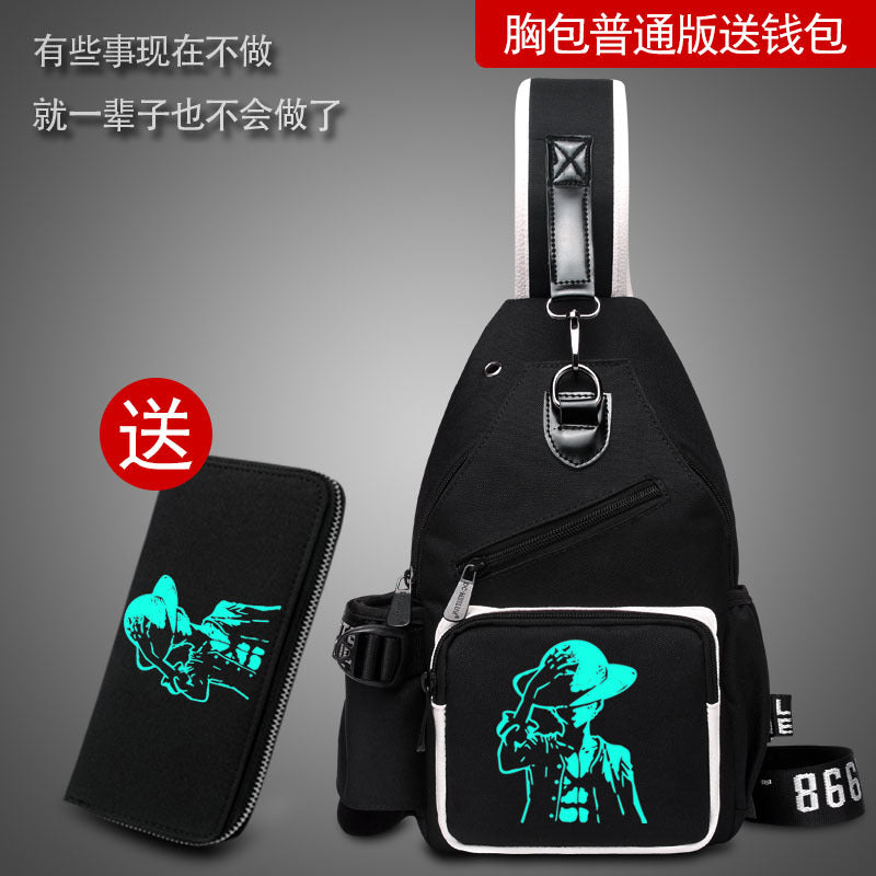 Factory direct sales USB charging men's and women's casual shoulder bag Korean version men's bag chest messenger bag trendy backpack breast bag