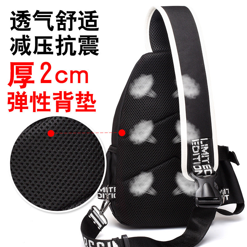 Factory direct sales USB charging men's and women's casual shoulder bag Korean version men's bag chest messenger bag trendy backpack breast bag