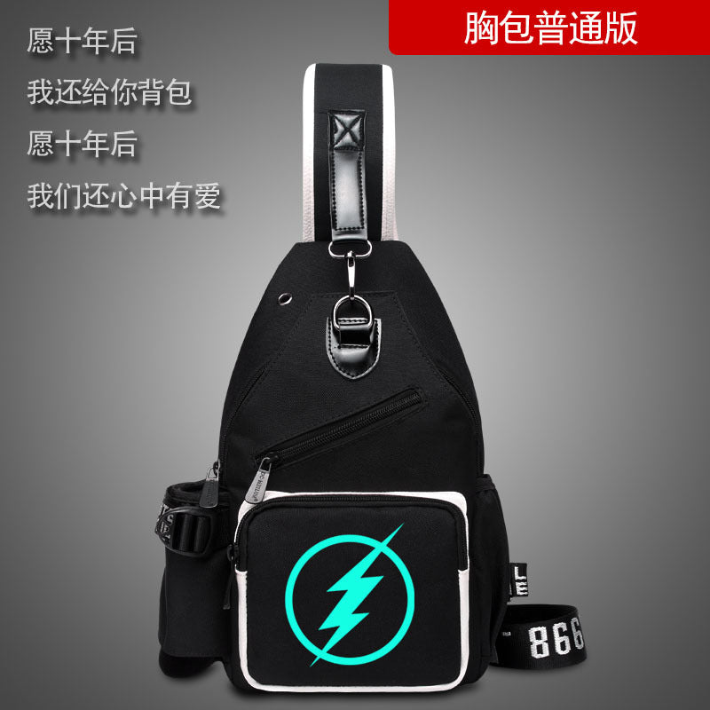 Factory direct sales USB charging men's and women's casual shoulder bag Korean version men's bag chest messenger bag trendy backpack breast bag